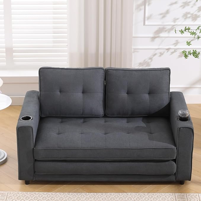 oaaktu 57-Inch Velvet Full Size Sleeper Sofa Couch with Pullout Bed,Convertible Pull Out with Golden Decorative Strip and Adjustable Backrest for Small Spaces,Apartment, Guest Room, RV (2325dark gray)