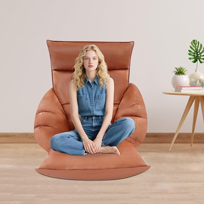 Eapmic Floor Chair, Lazy Sofa, Folding Chair Bed with 5-Position Adjustable Headrest & Backrest, Indoor Chaise Lounger, Gaming Recliner for Reading Gaming Meditation Living Bedroom (Coffee Color)