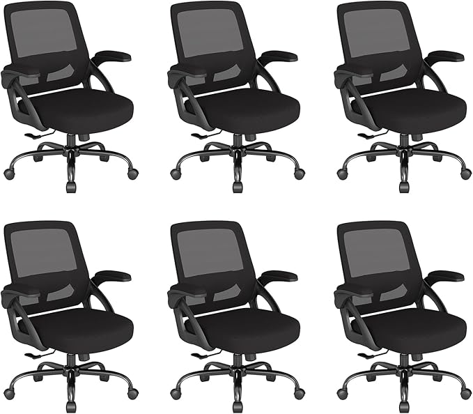 AnyGod Big and Tall Office Chair, Ergonomic Desk Chair Mesh Mid Back with Comfy Lumbar Support Swivel Task Executive Chairs with Wheels, Flip up Arms for Home, Office, Study