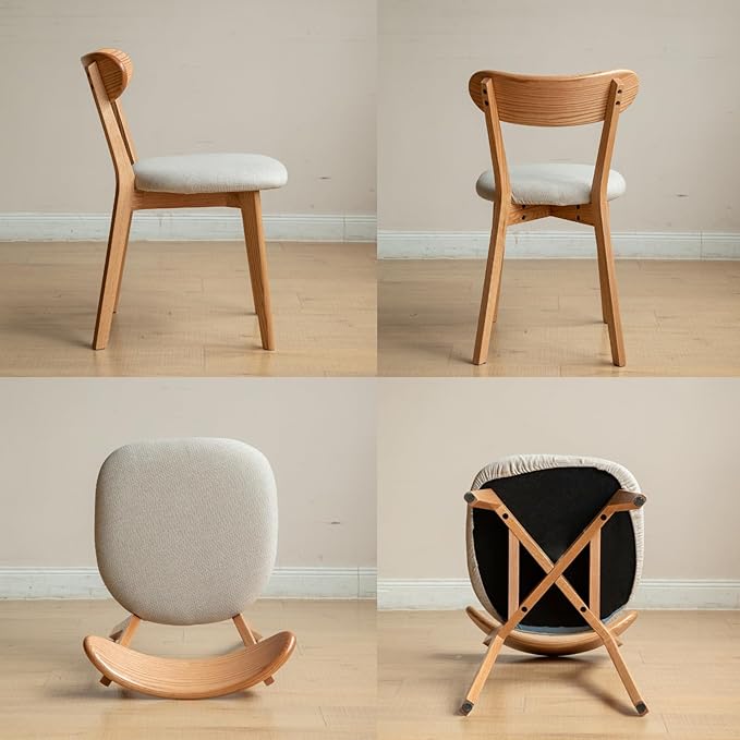 Bamskov 100% Solid Wood Dining Room Chairs - Practical Kitchen Chairs - Wood Chair for Dining Room, Kitchen (2, Natural with White Cushion)