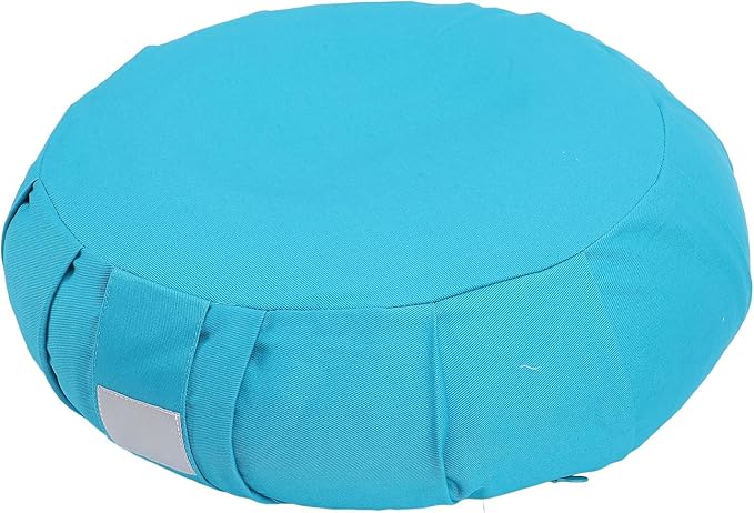 Ymiko Buckwheat Hull Meditation Pillow with Cotton Cover, Yoga Sitting Cushion for Floor Use, Kneeling Support with Carry Handle (Blue)