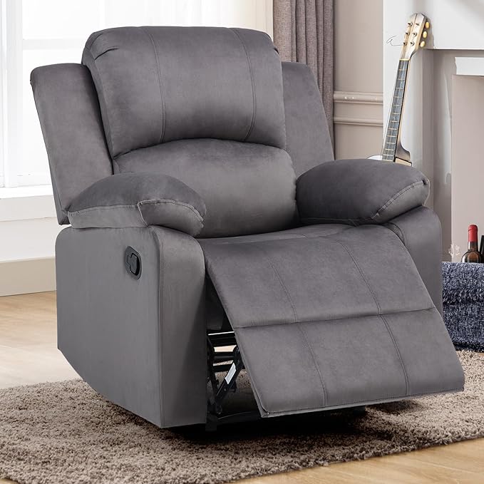 CANMOV Manual Recliner Chair Set of 2, Soft Fabric Overstuffed Recliner Single Sofa Chair for Living Room Bedroom, Heavy Duty and Safety Reclining Mechanism, Dark Grey