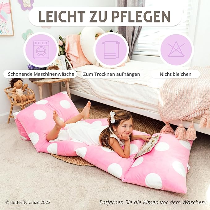 Butterfly Craze Floor Pillow Case, Mattress Bed Lounger Cover, Polka Pink, Queen Size - Cozy Seating Solution for Kids & Adults, Recliner Cushion, Perfect for Reading, TV Time (Pillow Not Included)