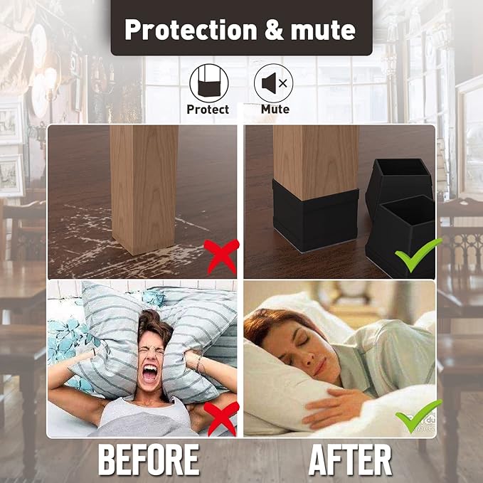 Uukyttrium 16pcs Square Silicone Chair Leg Floor Protectors.(1-1/2" Black Large).