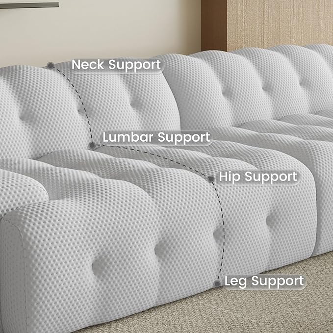 102.4inch Modular Sectional Couch,Oversized Loveseat Sofa, 3D Mesh Fabric Comfy Cloud Sofa Couches, Curved Couch for Living Room, Office, Apartment,No Assembly Required (Light Grey, 102.4")