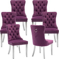 YeahFurn Mid Century Modern Dining Chairs Set of 6, Purple Velvet Upholstered Tufted Back, Kitchen & Dining Room Chairs, Brushed Silver Metal Legs, Nailhead Trim, Sillas para Comedor (Purple, 6 Pcs)