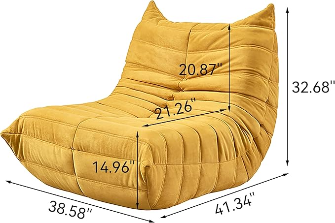 Bean Bag Chair - Corner Sofa, Fireside Chair Bean Bag Sofa Large Bean Bag Chair for Adults,Fireside Floor Couch for Living Room, Bedroom, Gaming & Office (Yellow, Single)