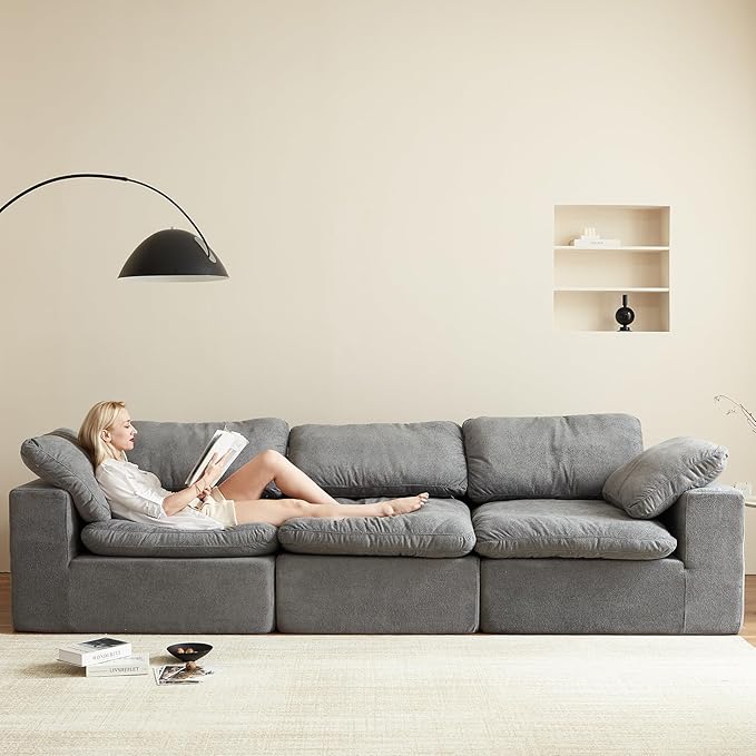 Swbvs Modular Sectional Sofa, 3-Piece Corduroy Couch with Chaise, Deep Seat Oversized Lounge Sofa for Living Room, Convertible Comfy Couch with Removable Cushions, Grey