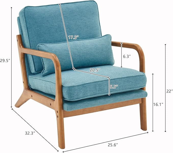 Bonnlo Teal Accent Chairs Set of 2, Upholstered Mid Century Modern Lounge Chairs Reading Chairs Side Sitting Chair Solid Wood Farmhouse Armchairs for Living Room, Bedroom, Guest Room