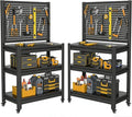 2 Sets Work Bench with Pegboard,Heavy Duty 3000lbs Capacity Workbench with Wheels Adjustable Shelves,Tool Cart,Work Table 47.2" H*33.46" W*18" D