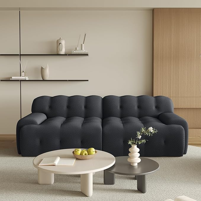 86.6inch Modular Sectional Couch,Oversized Loveseat Sofa, 3D Mesh Fabric Comfy Cloud Sofa Couches, Curved Couch for Living Room, Office, Apartment,No Assembly Required (Black, 86.6")