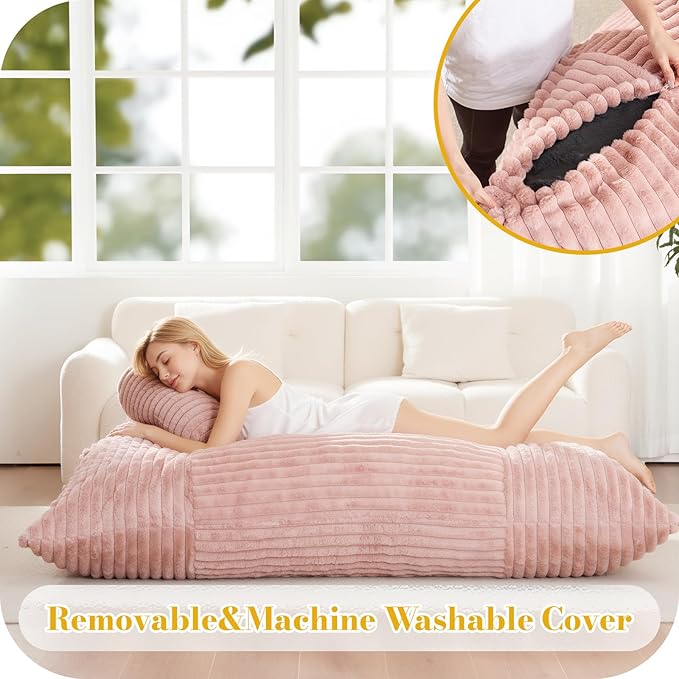 5 in 1 Bean Bag Chair with A Roll Pillow,Giant Bean Bag Chairs for Adults,Ultra Soft & Machine Washable Cover,Convertible Sofa Bed Floor Couch Lounger for Living Room,Bedroom