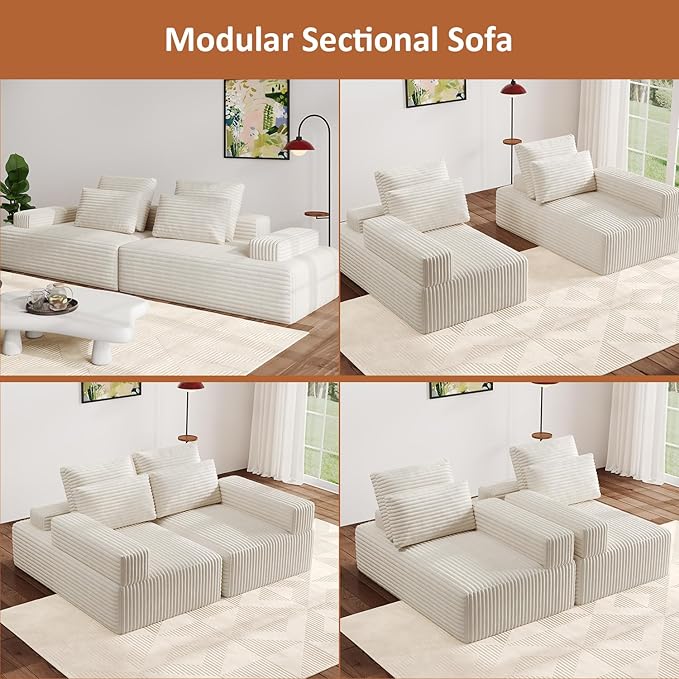 111" Boneless Chaise Lounge Chair Indoor Oversized Sleeper Loveseat Sofa Bed, Cloud Couch Sectional, for Living Room, Modular Sectional Sofa,Corduroy Sofa, with Deep Seat, No Assembly Required