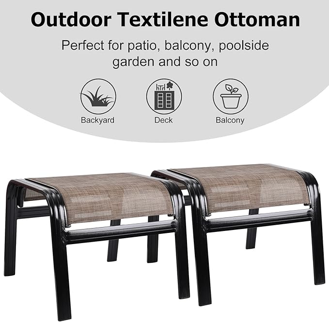 Deguifei Patio Ottoman Outdoor Footstools Assembled Aluminum Footrest Small Seat for Balcony,Backyard 2 Pack Brown