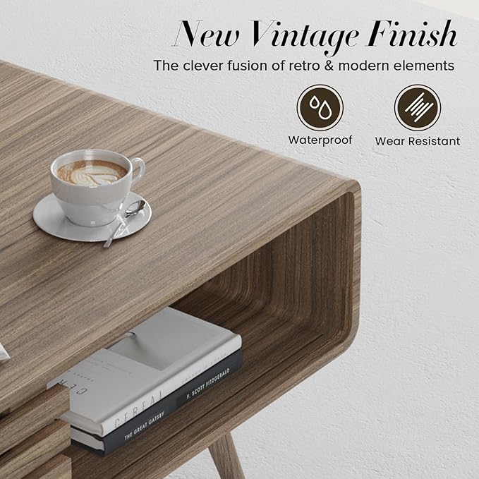 Easyego Coffee Table with Storage, Farmhouse Wood Tables for Living Room, Easy Assembly, Suitable for Various Home Styles (Light Brown)