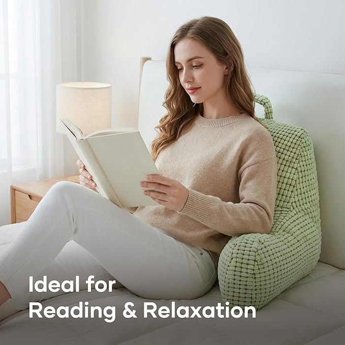 NOONTIDE Reading Pillow with Top Handle,Uniquely Designed Soft Fabric, Ergonomic Back Support for Bed,Cover Washable Sit up Pillow,Watching TV/Gaming/Relaxing(Green)