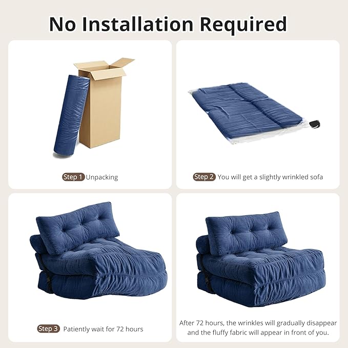 Convertible Sofa Bed & Couch Bed - Oversized Adult Sleeper Chair & Bean Bag Chair, Foldable Floor Bed with Backrest, Comfortable Lazy Sofa for Bedroom, Living Room & Dorm