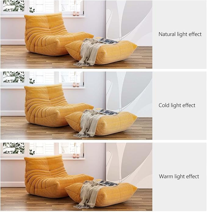 High-end Bean Bag Chair, Fireside Togo Chair with Yellow Suede Fabric Cover, Comfy & Soft Lazy Floor Lounge Sofa for Bedroom, Living Room, Office or Lounger