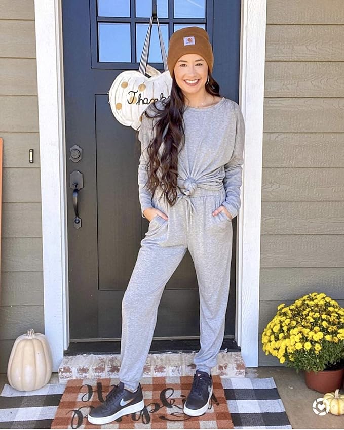 PRETTYGARDEN Women Fall 2 Piece Lounge Outfit Long Sleeve Tops High Waisted Jogger Pants Set Spring Travel Clothes Tracksuit