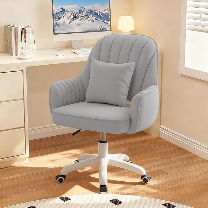 WXJHL Home Office Chair Velvet Vanity Chairs Cute Makeup Desk Chair with Wheels Mid Back Computer Chairs Height Adjustable Small Swivel Rolling Task Chair