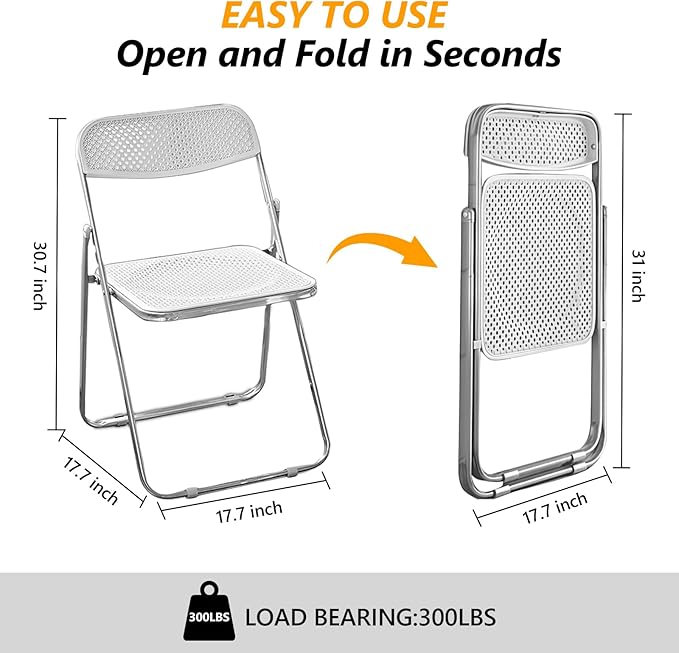 Folding Chairs, 300lb Capacity Steel Frame, Foldable for Indoor Outdoor Party,2-Pack,White