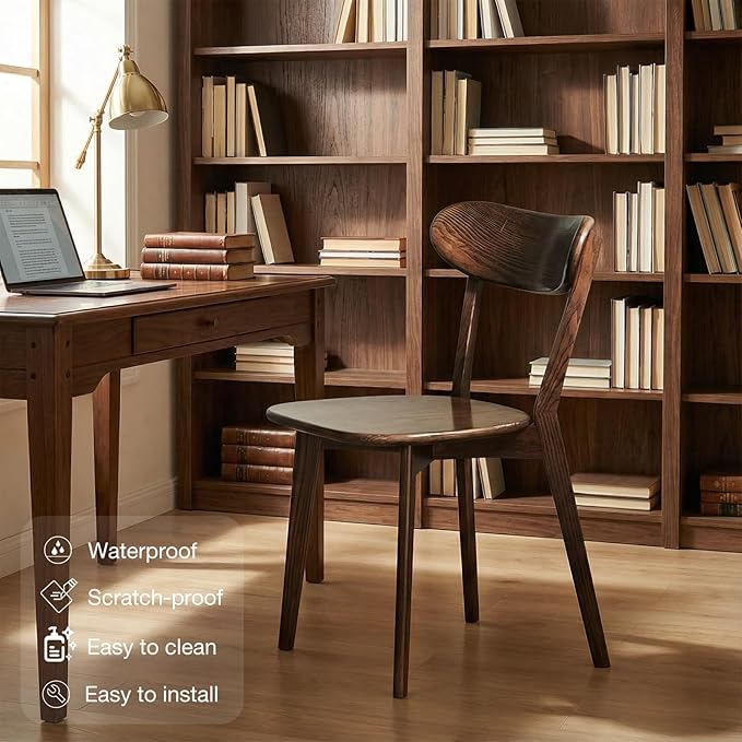 Bamskov Walnut Oak Wood Dining Chair - Set of 2, Mid-Century Modern, Ergonomic, Easy Assembly
