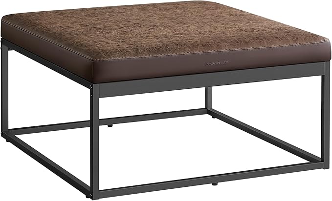 SONGMICS Home LUIZ Collection - Ottoman, Square Coffee Table, Footstool, Reversible Top, Padded Seat, Side Table, Minimalist, Steel Frame, Max. Load 660 lb, for Living Room, Walnut Brown ULOM077K01