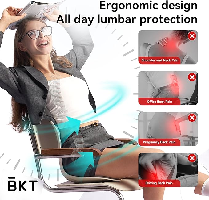 BKT Lumbar Support Seat Cushions Oversized Edition Ergonomic Office Chair for Students Office Workers Nursing Mothers Long Sitting Outdoor Fishing Floor Chair (L-Black)