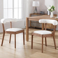 Kmax Dining Room Chairs Mid-Century Modern Fabric Kitchen Chairs with Natural Walnut Finished Frame, Linen Curved Back, Set of 2, White