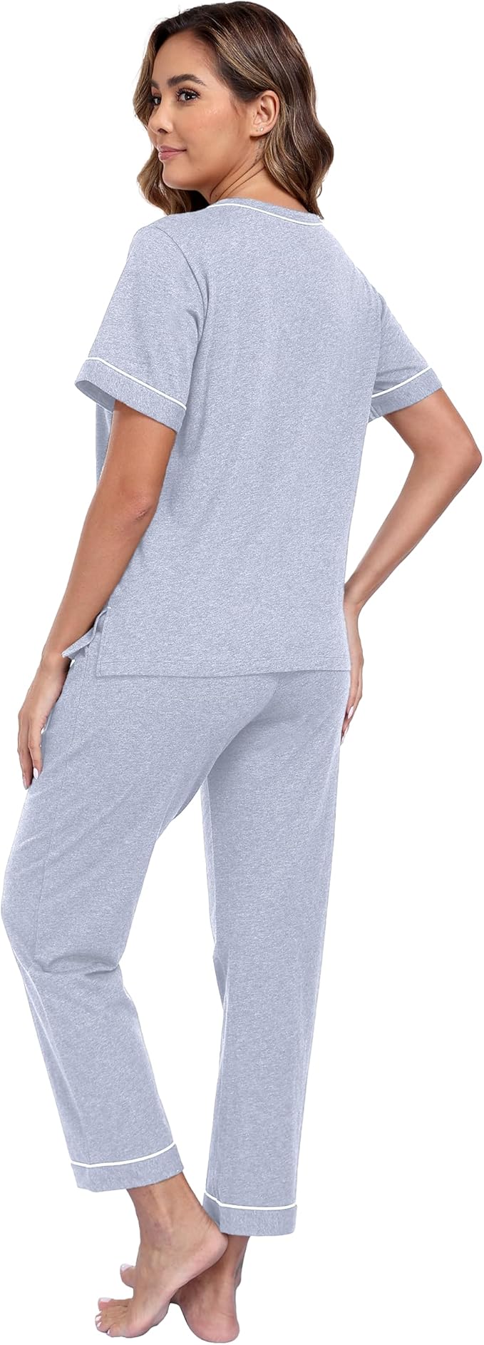 CF Women's 100% Cotton Pajama Sets Soft Short Sleeve Tops & Pants Comfy Sleepwear 2 Piece Lounge set with Pockets Loungewear