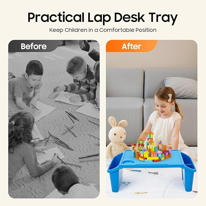 4 Pack Kids Lap Desk, Activity Tray with Storage - Stackable Plastic Lap Trays, Portable Writing & Drawing Table for Classroom, Bedroom, Homework, 19.69" L x 9.84" W x 7.1" H