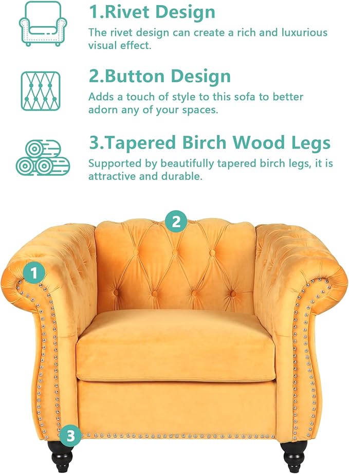 QHITTY Accent Chair, Chesterfield Chair Modern Velvet Upholstered Chairs with Tufted Back for Living Room Furniture (Mango)