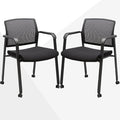 CLATINA Rolling Conference Chairs, 2 Pack Stackable Chairs with Wheels and Paddle, Ergonomic Mesh Back and Arms for Meeting, Conference, Training Room & Home Office (Black)