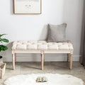 DM Furniture Tufted Dining Bench French Vintage Fabric Upholstered Wood Dining Room Bench Rustic Entryway Bench Bedroom End Bed Bench, Beige 48" Long