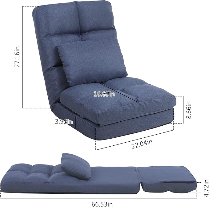FLOGUOR Chaise Lounge Indoor, 14-Position Floor Chair with Padded Pillow for Adults Kids, Folding Lazy Sofa Chair for Living Room, Bedroom, for Gaming Reading 8823DB