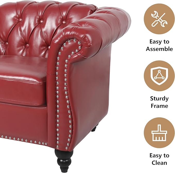 QHITTY Accent Chair, Chesterfield Modern Leather Upholstered Chair with Tufted Back for Living Room Furniture (Burgundy)