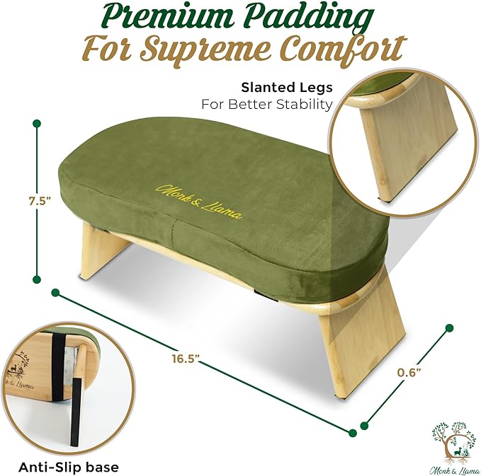 MONK & LLAMA Meditation Bench - Foldable, Ergonomic, Bamboo Kneeling Stool— Perfect Seiza Bench Meditation Stool Chair for Prayer & Travel - Deeper & Enjoyable Sessions
