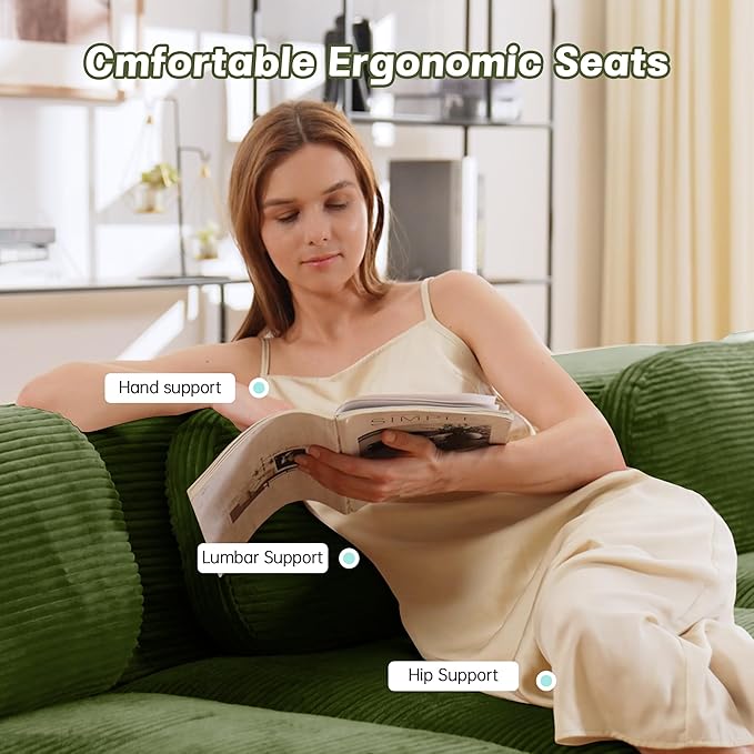 SoarFlash 81" Loveseat Sofa, Comfy Deep Seat, No Assembly, Sofa in a Box, Modern Small Couch with Plush Corduroy Fabric for Living Room, Bedroom, Apartment, Home Office, Green