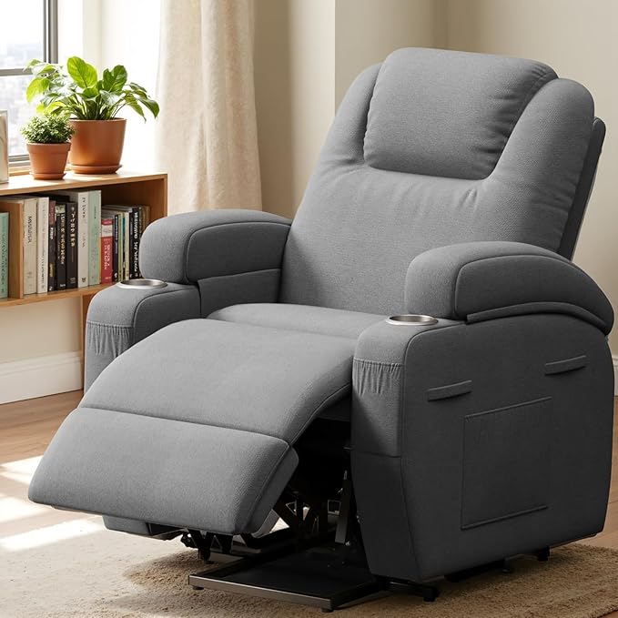 Flamaker Power Lift Chair Massage Recliner Chairs for Elderly - Ergonomic Design with Cup Holders & Side Pockets, Remote Control (Gray)