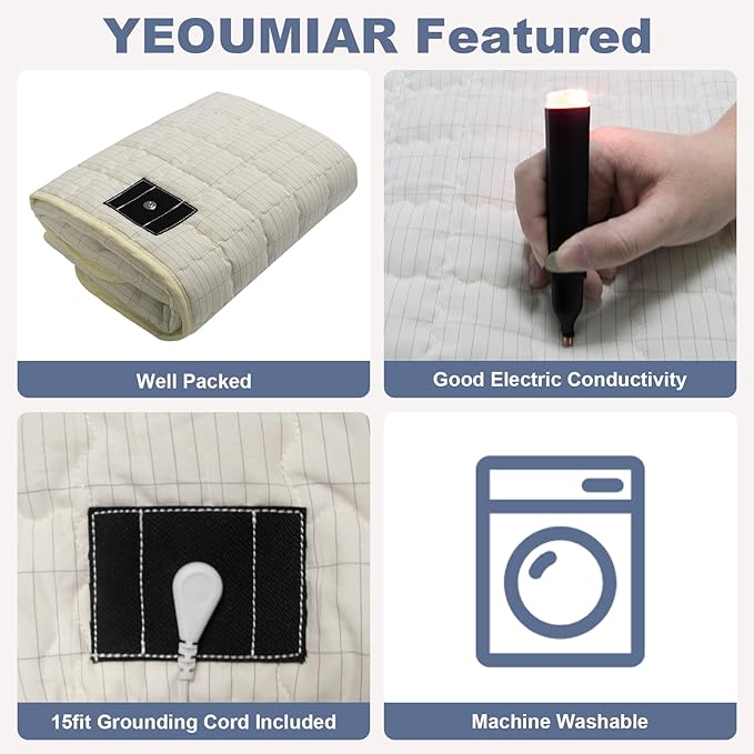 Grounding Mat for Bed 35"x50",Grounding Sheets Anti-Slip Mat, Grounding Blanket Soft Cotton & Silver Fiber, Grounded Mat for Enhance Sleep, Stress Relief (Cream)