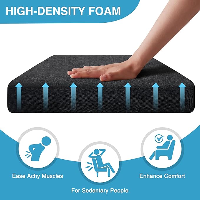 Chair Cushions for Dining Chairs Set of 6, Non Slip Kitchen Chair Pads, 17" x 16" x 2", Indoor Dining Chair Cushions with Ties, D-Shaped Seat Cushions for Kitchen Chairs, Black