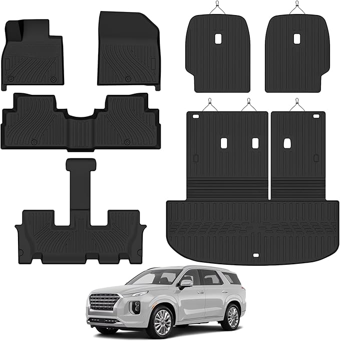 All Weather Floor Mats for 2020-2025 Hyundai Palisade 7/8 Seats Floor Mats & Trunk Mat with Backrest Mats & 2nd Backrest Mats for Palisade Accessories Odorless Anti-Slip Floor Liner