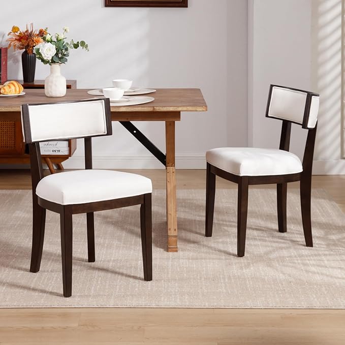 DM Furniture Farmhouse Dining Chairs Set of 6 Upholstered Linen Fabric Dining Room Chairs Mid Century Modern Kitchen Chairs Solid Wood Dinner Chair with Curved Wing Back for Dining/Living Room