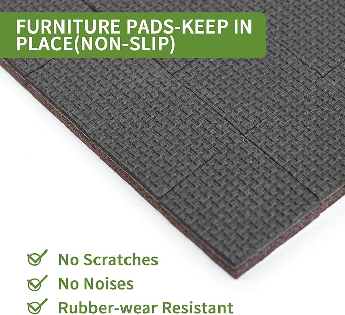 COVERCORNER Non Slip Furniture Pads 60 PCS 1'' Square - Anti Slip Furniture Pads - Self Adhesive Rubber Feet Furniture Feet - Chair Leg Floor Protectors - Keep Furniture in Place