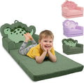 TinyPalsa Kids Couch, Convertible Sofa to Lounger Fold Out, Green Dinosaur Design Chair for Toddlers 1-3, Gift for Movie Night, Camping, and Napping