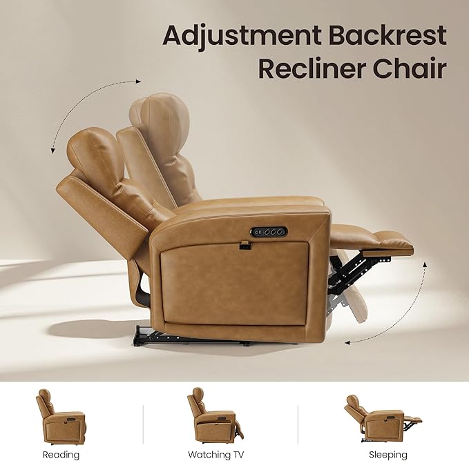 COLAMY Aura Triple Motors Power Recliner Chairs with USB and Type C Port, Home Theater Chair with LED Lights, Electric Wall Hugger Recliner for Living Room, Light Brown