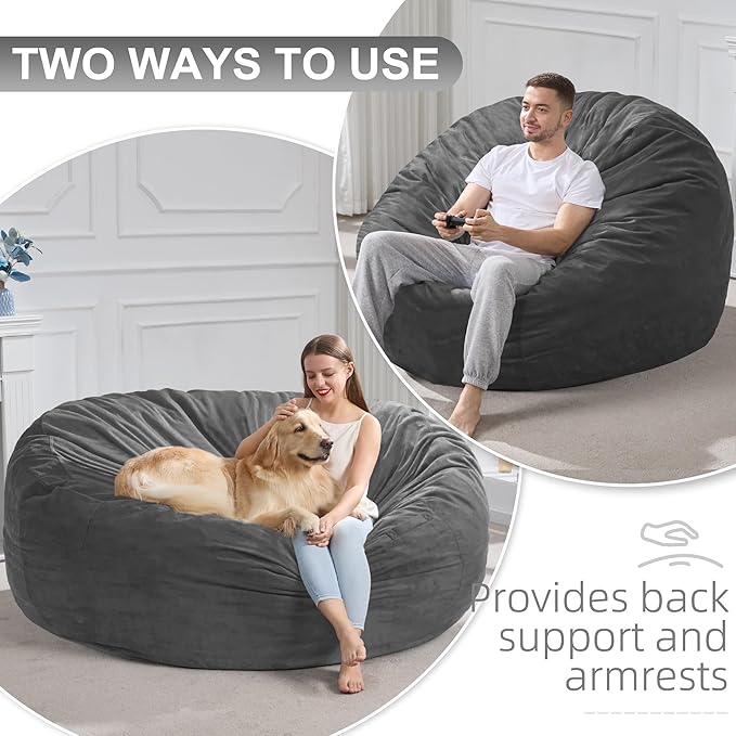 Hobestluk 5FT Bean Bag Chair Giant Bean Bag Chairs for Adults Large Bean Chairs with Removable Cover, Beanbag Chair with Filler, Adult Bean Bag Chairs for Living Room, Bedroom