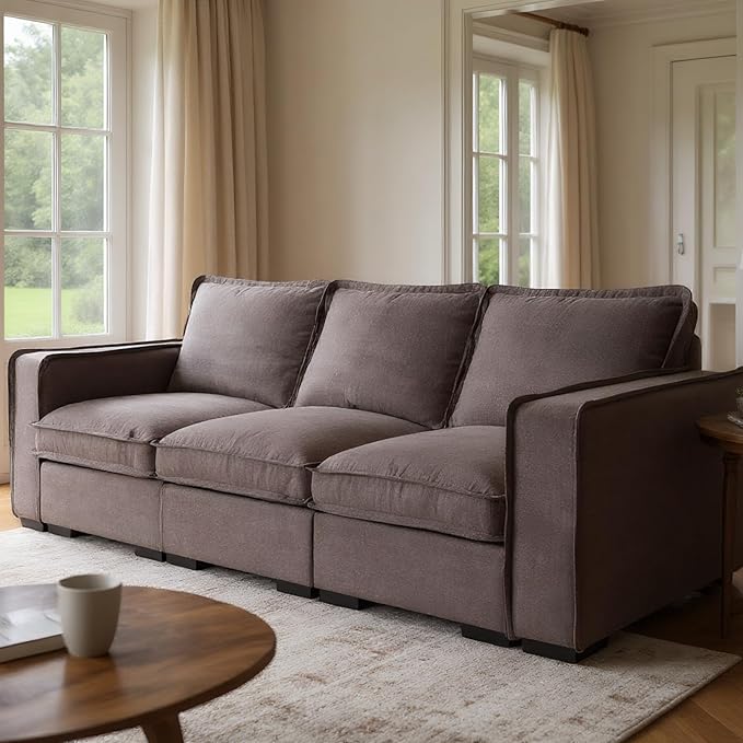 HEAY-YO 93 Inches Modern Modular Sectional Sofa,3-Seater Comfy Couch with High Density Foam and Armrests,Floor Sofa for Living Room Bedroom Apartment,Linen Grey