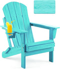 Folding Adirondack Chair Wood Texture, Patio Chairs Weather Resistant, Outdoor Chair, Lawn Chair with Cup Holder, Fire Pit Chair for Deck, Outdoor, Porch, Backyard