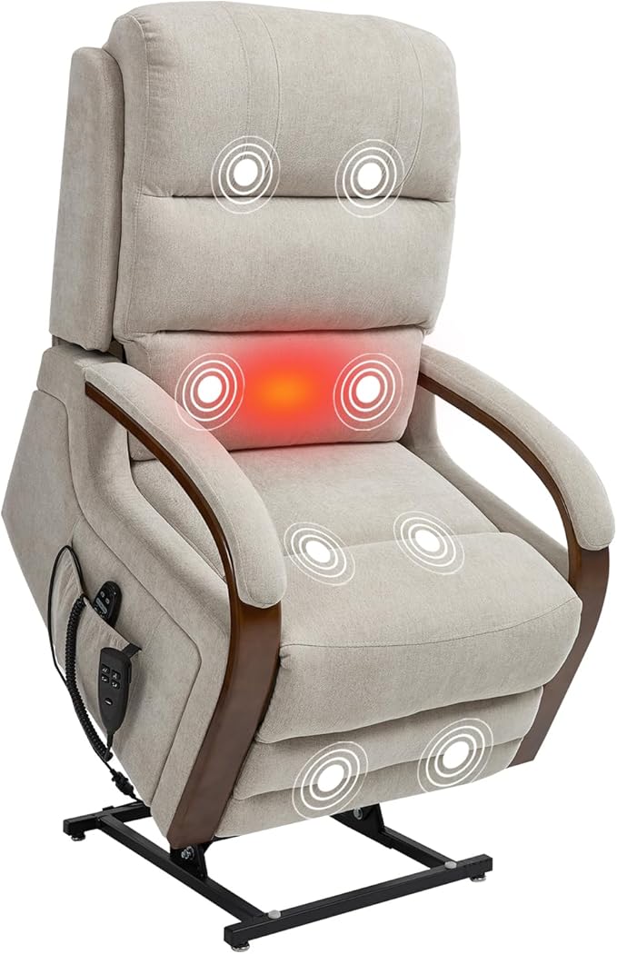Dual Motor Power Lift Recliner Chair, Lay Flat Recliner, Lift Chair with Massage and Heat, Standing Assistance, Infinite Position Reclining, Living Room Chair (Beige1)